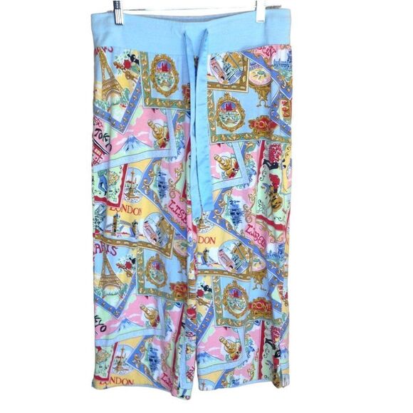 Nick & Nora Paris Cropped Pajama Lounge Pants in Blue/Multicolor Medium - Picture 1 of 5
